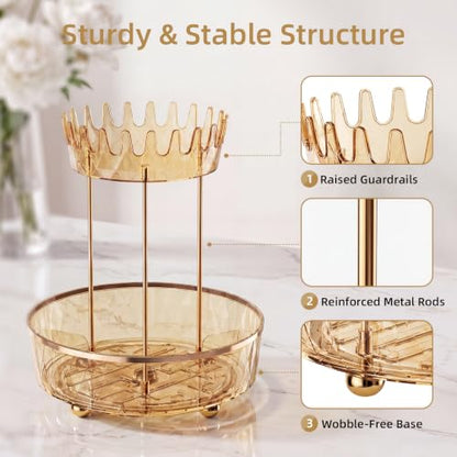 Transparent Gold 2-Tier Rotating Makeup Organizer for Vanity & Bathroom