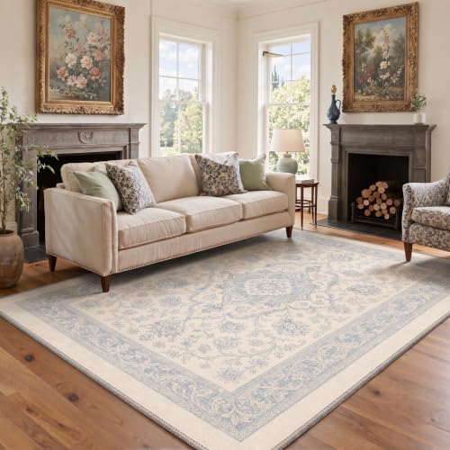 BEIMO 2x5 Flower Medallion Washable Kitchen Runner Rug - Dusty Blue