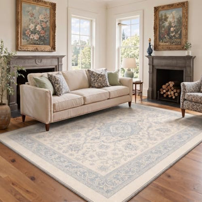 BEIMO 2x5 Flower Medallion Washable Kitchen Runner Rug - Dusty Blue