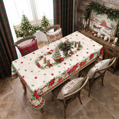 Christmas Poinsettia Flowers Rectangular Tablecloth 60 x 120 Inch Waterproof Washable Fabric