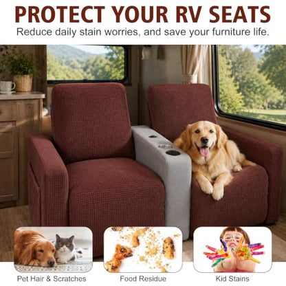 Brown RV Recliner Covers Set of 6 for Loveseat - Custom Fit & Pet-Friendly