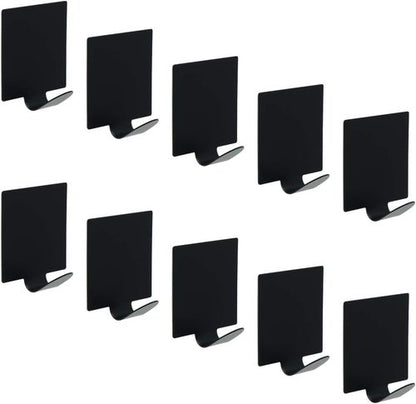 Alise Self-Adhesive Utility Hooks - 10 Pcs Matte Black Stainless Steel Coat & Towel Hooks for Home Use