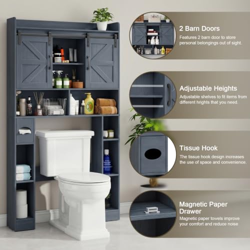 Vabches Over The Toilet Cabinet with Sliding Doors - Blue
