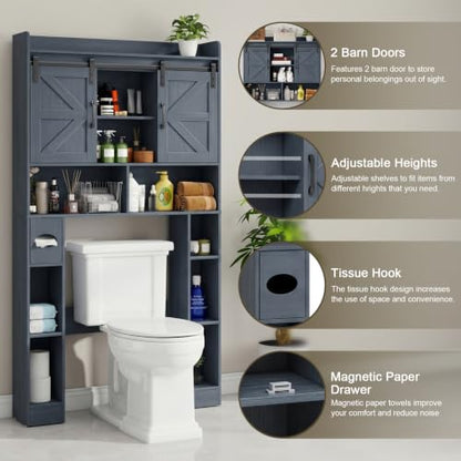 Vabches Over The Toilet Cabinet with Sliding Doors - Blue