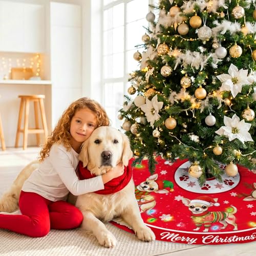 Chihuahua Christmas Tree Skirt 48 Inch Holiday Decor for Indoor Outdoor Use
