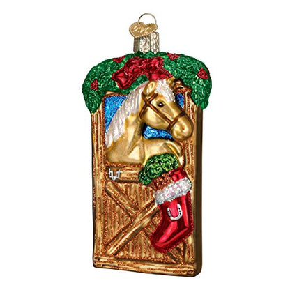 Glass Blown Horse Ornament for Christmas Tree - Stall Scene, Hand-Painted
