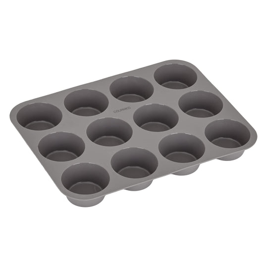 GOURMEO 12 Silicone Muffin Pan - Nonstick Baking Pans for English Muffins - Baking Tin Tray with Cupcake Cups