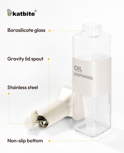 Katbite 16oz Glass Olive Oil Dispenser Bottle - Leakproof Kitchen Essential with Precise Pouring Spout | Light Grey