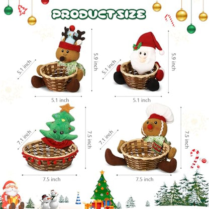 Christmas Candy Baskets Set of 4 Santa Reindeer Tree Cookie Decorative Storage Baskets