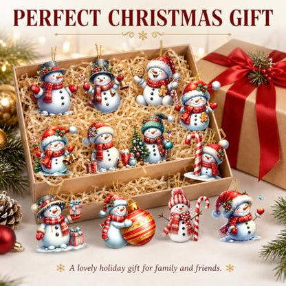 Christmas Snowman Hanging Ornaments Set - Style 2, 12Pcs Acrylic Holiday Decor