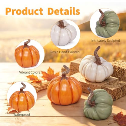 Fall Pumpkin Decor Set - Faux Ceramic Figurines in Color-11, 3 Piece
