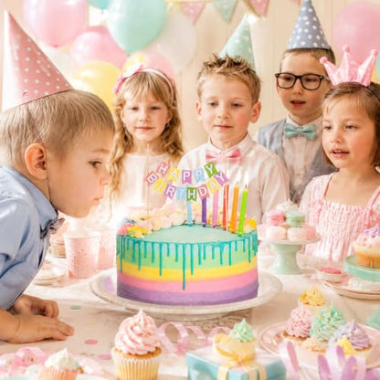 Rainbow Felt Happy Birthday Cake Topper Banner Sign Set for Kids Parties