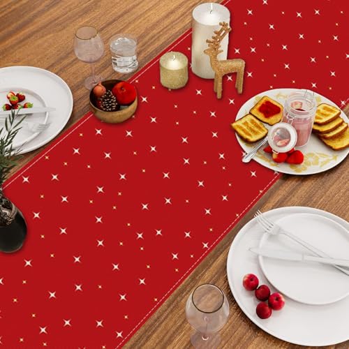 Christmas Table Runner Red Burlap Nutcracker Stars 13x36 Inch Seasonal Decor