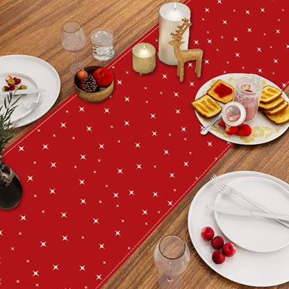 Christmas Table Runner Red Burlap Nutcracker Stars 13x36 Inch Seasonal Decor