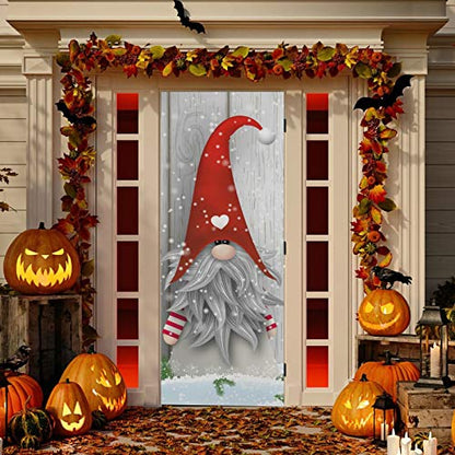 Christmas Gnome Door Cover Decoration 35 x 79 Inch Indoor Outdoor Festive Porch Decor