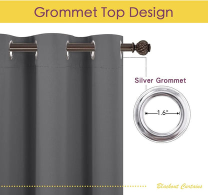 NICETOWN Grey Blackout Curtain Panels - Thermal Insulated Grommet Top Drapes | 45 Inch Long (2 Panels, W42 x L45)