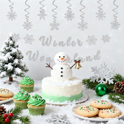 Winter Wonderland Party Banner & Snowflake Decorations Set
