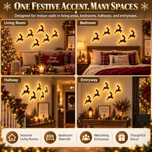 7 Pcs LED Reindeer Wall Decor Set with Warm White Backlit Silhouette Holiday Display