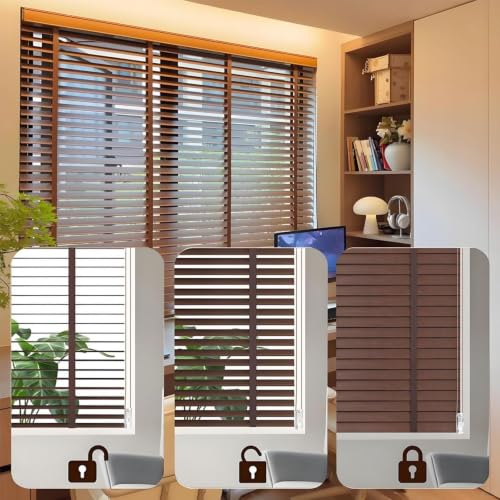 Custom 2 Inch Real Wood Blinds for Indoor Windows - Brown, 32-48 Inches