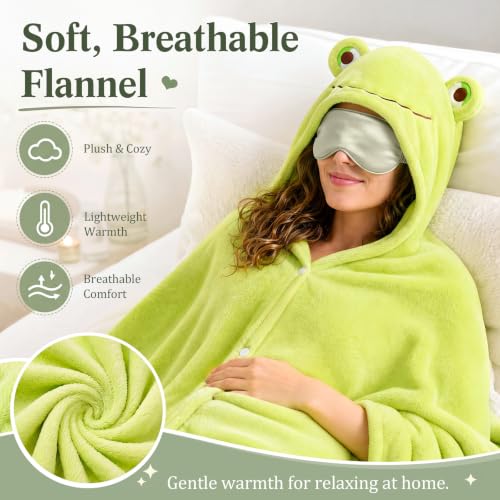 Frog Hooded Blanket Set with Headband and Sleep Mask - Cozy Green Loungewear