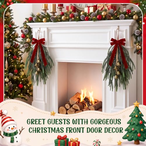Indoor Outdoor Christmas Teardrop Swag Set - Burgundy, Green & Brass Variations