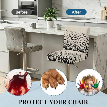 Halloween Bat Stretch Bar Stool Covers Set of 4 - Linen Slipcovers for Counter Height Chairs