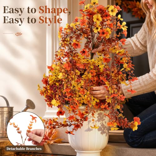 Artificial Fall Mum Flowers for Outdoor & Indoor Decor, UV Resistant, 2 Pack
