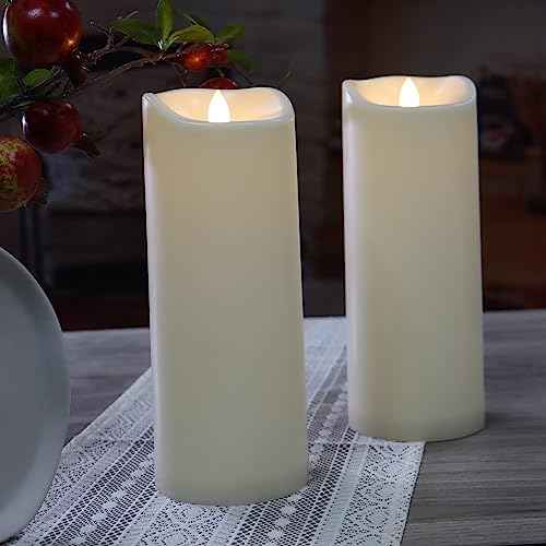 2 Pack Outdoor Battery Operated Candles with Timer (3x7 Inch) Waterproof Flameless Flickering Pillar Candles Plastic LED Fake Candle for Halloween Christmas Decoration Outside Lantern Festival Decor