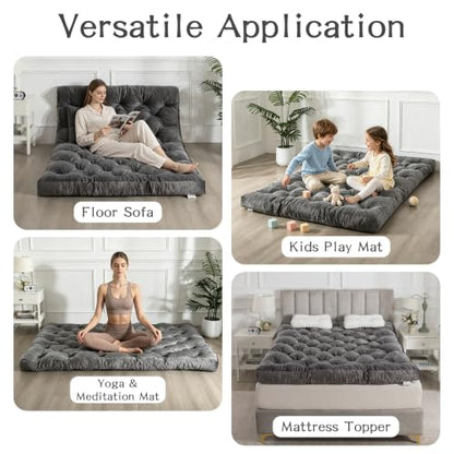 Japanese Floor Mattress Futon Queen Size Grey Foldable Roll Up Tatami Bed