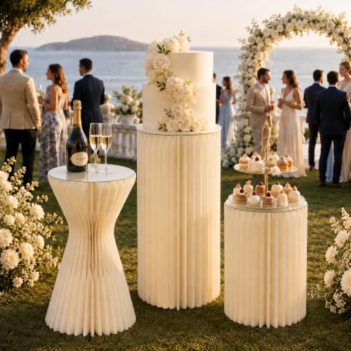 Foldable Cake Pedestal Stands Set of 3 - Recyclable Cardboard & Acrylic Display