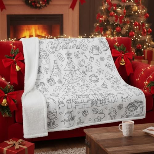 Christmas DIY Coloring Blanket with 24 Markers - Christmas Tree Variation