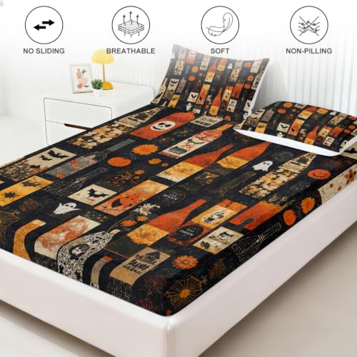 Halloween Fitted Sheet Set - Gothic Pumpkin Bottles, Cal King, Variation of Halloween Magic Bottle