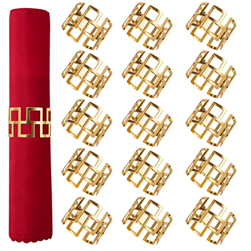 Gold Christmas Napkin Rings Set of 16 - Classic Holiday Table Decorations