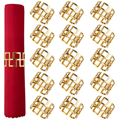 Gold Christmas Napkin Rings Set of 16 - Classic Holiday Table Decorations