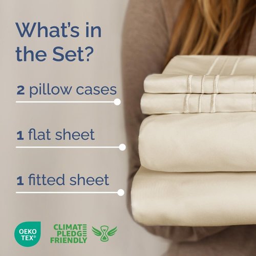 Full XL Bed Sheet Set by Hotel Luxury | 4-Piece Soft, Breathable & Cooling Bedding - Off White