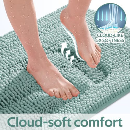 Eggshell Blue Bathroom Rug Set 3 Pieces Non Slip Chenille Bath Mat Contour & Small Rugs