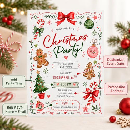 Personalized Christmas Invitations 20 Pack - Custom Holiday Party Invitations