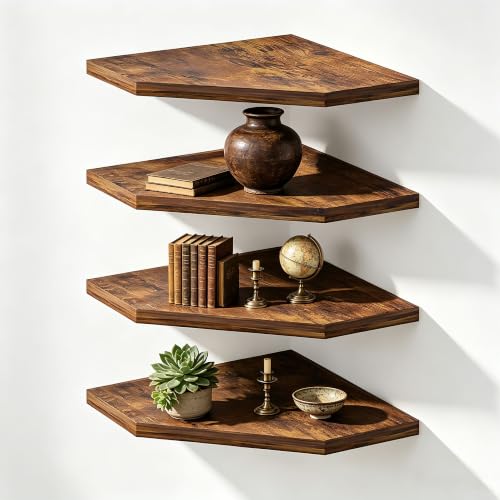 Rustic Corner Wall Shelf - Floating Wooden Storage Organizer for Home