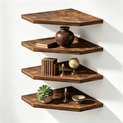 Rustic Corner Wall Shelf - Floating Wooden Storage Organizer for Home