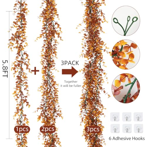 Artificial Fall Eucalyptus Garland - Brown, 3 Pack, 5.8 Ft Hanging Vines
