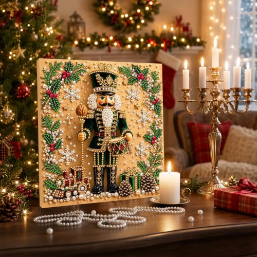 Pearl Painting Kit Nutcracker Green Christmas DIY Craft - 7.87in Stretched Canvas