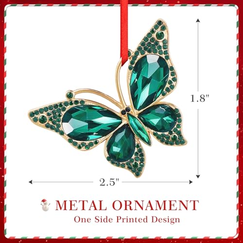 Green Butterfly Christmas Ornament - Metal Keepsake Holiday Decor, 2.5 Inch