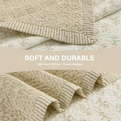 California King Quilt Set 3 Pieces - White & Oatmeal Reversible Cotton Bedspread