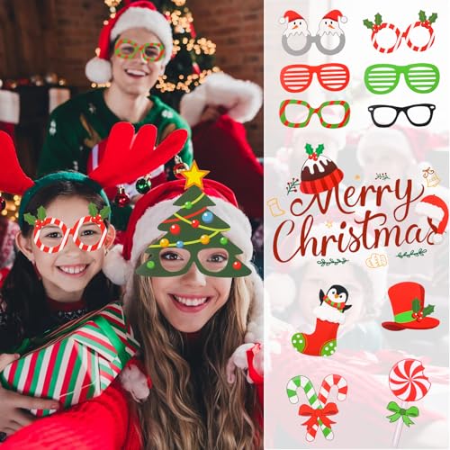 Christmas Photo Booth Props Set with Stickers - 40 Pieces for Holiday Parties