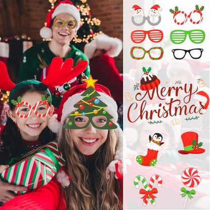 Christmas Photo Booth Props Set with Stickers - 40 Pieces for Holiday Parties