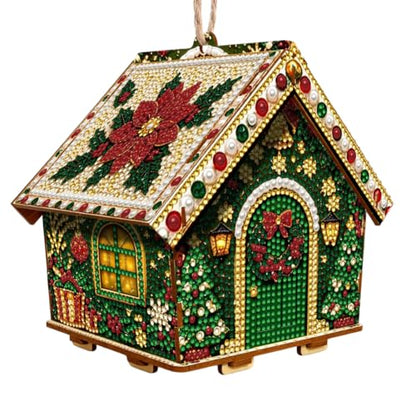 Reindeer Wooden House Christmas Craft Kit with Pearls and Glitter