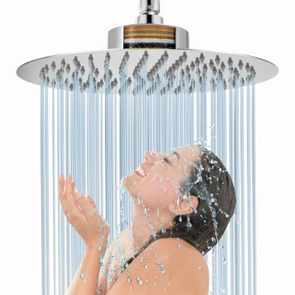 Voolan Rain Shower Head with Filter - Chrome 12-Inch High Flow Bathroom Rainfall