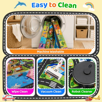 Kids Play Rug 3x5 ft Non-Slip Car Road Play Mat - Washable Soft Road Carpet for Kids Room, Playroom, Classroom, Car Rug 1, 3 x 5 Feet