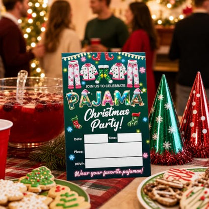 Christmas Pajama Party Invitations Set of 20 with Envelopes