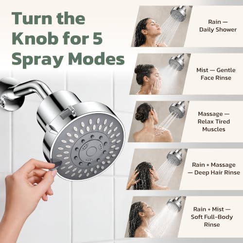 Chrome High Pressure Filtered Shower Head with 5 Modes and Built-In Water Filter